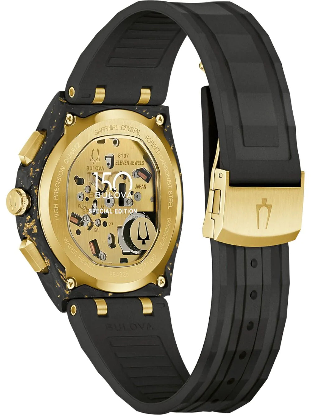 Bulova 98A328 Mens Watch Curv Carbon & Gold Chronograph 44mm 3ATM