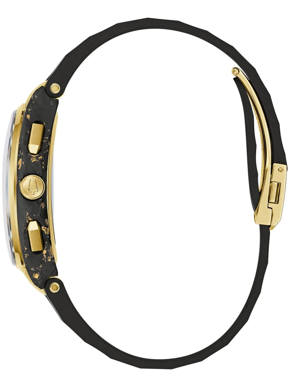 Bulova 98A328 Mens Watch Curv Carbon & Gold Chronograph 44mm 3ATM