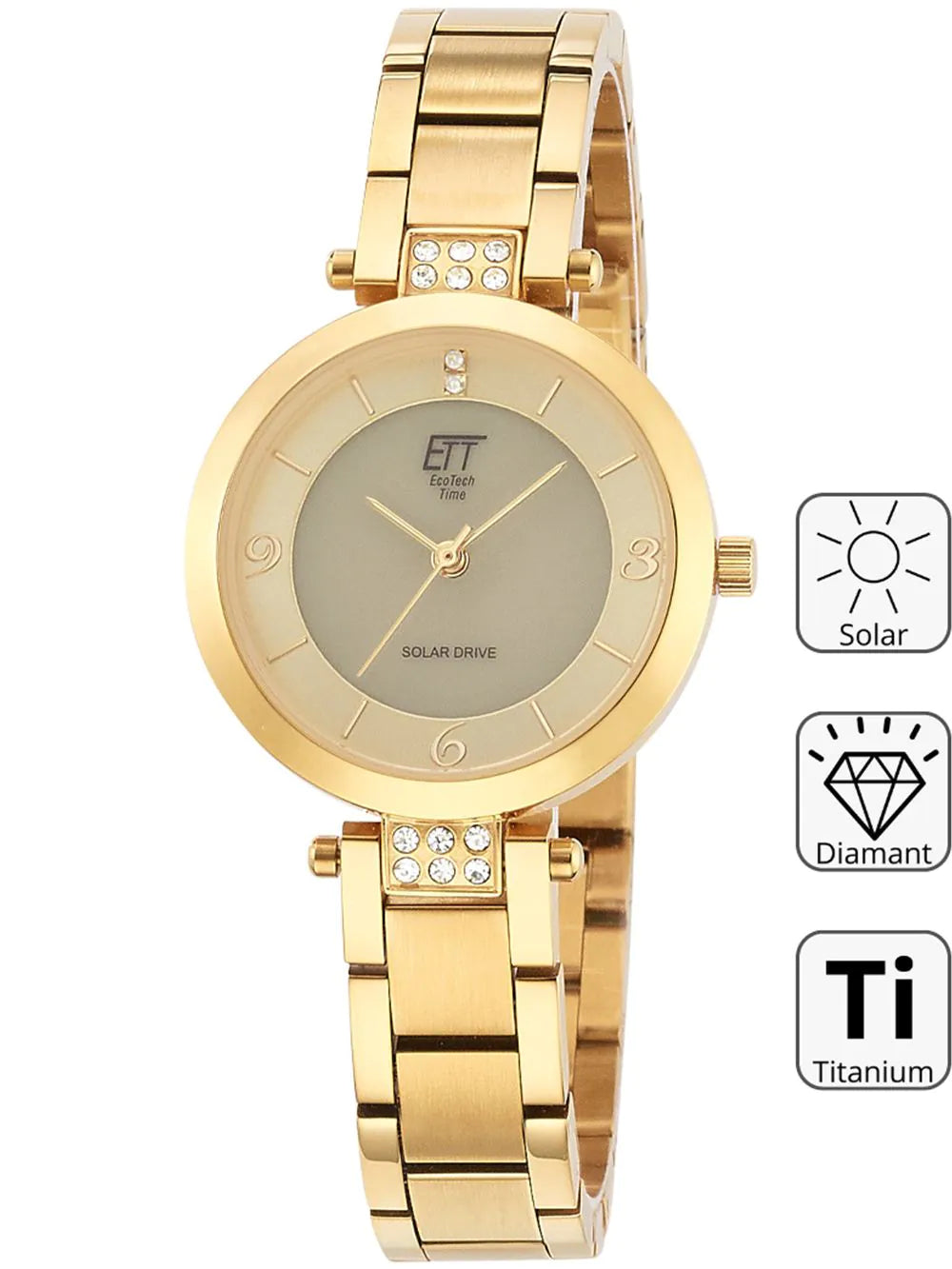 ETT ELS-12141-62M Diamond Lady Solar Drive Ladies Watch 30mm 5ATM