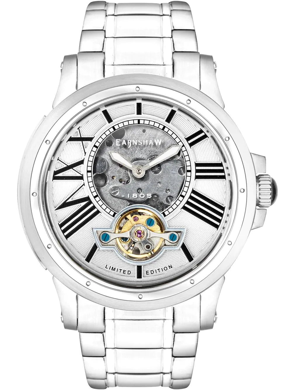 Thomas Earnshaw ES-8244-11 Bertha Open Heart Skeleton Mens Watch 42mm