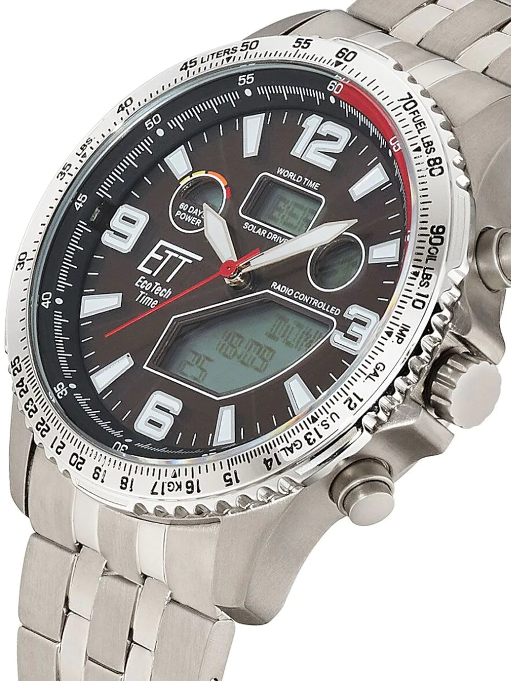 ETT Eco Tech Time EGT-11720-22M Mens Watch Radio-controlled Solar Drive Professional Chronograph Titan 45mm 10ATM