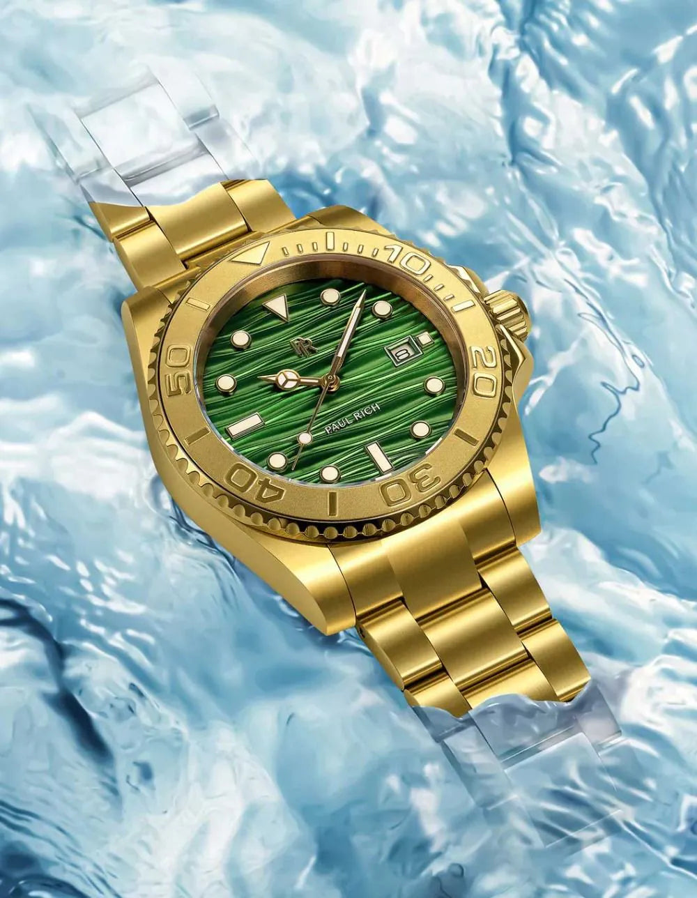 Paul Rich PR-46710 Mens Watch Crystal Bay Gold Coast Gold Green 40mm 5ATM