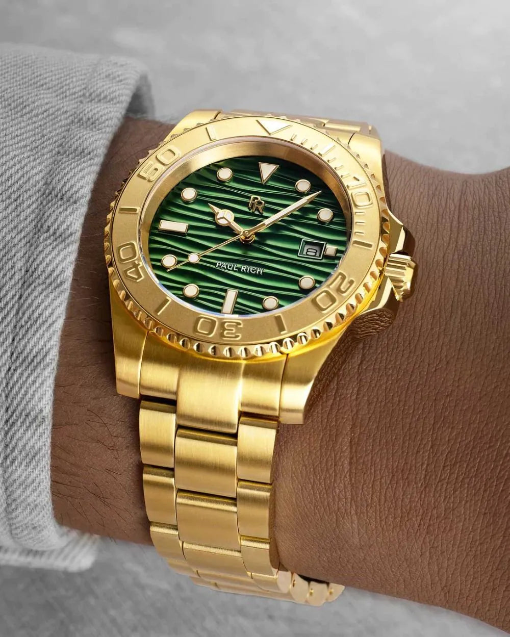 Paul Rich PR-46710 Mens Watch Crystal Bay Gold Coast Gold Green 40mm 5ATM