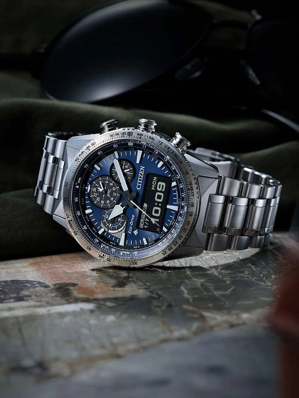 Citizen JV2000-51L Mens Watch Promaster Sky Eco-Drive Pilot Chronograph 43mm 20ATM