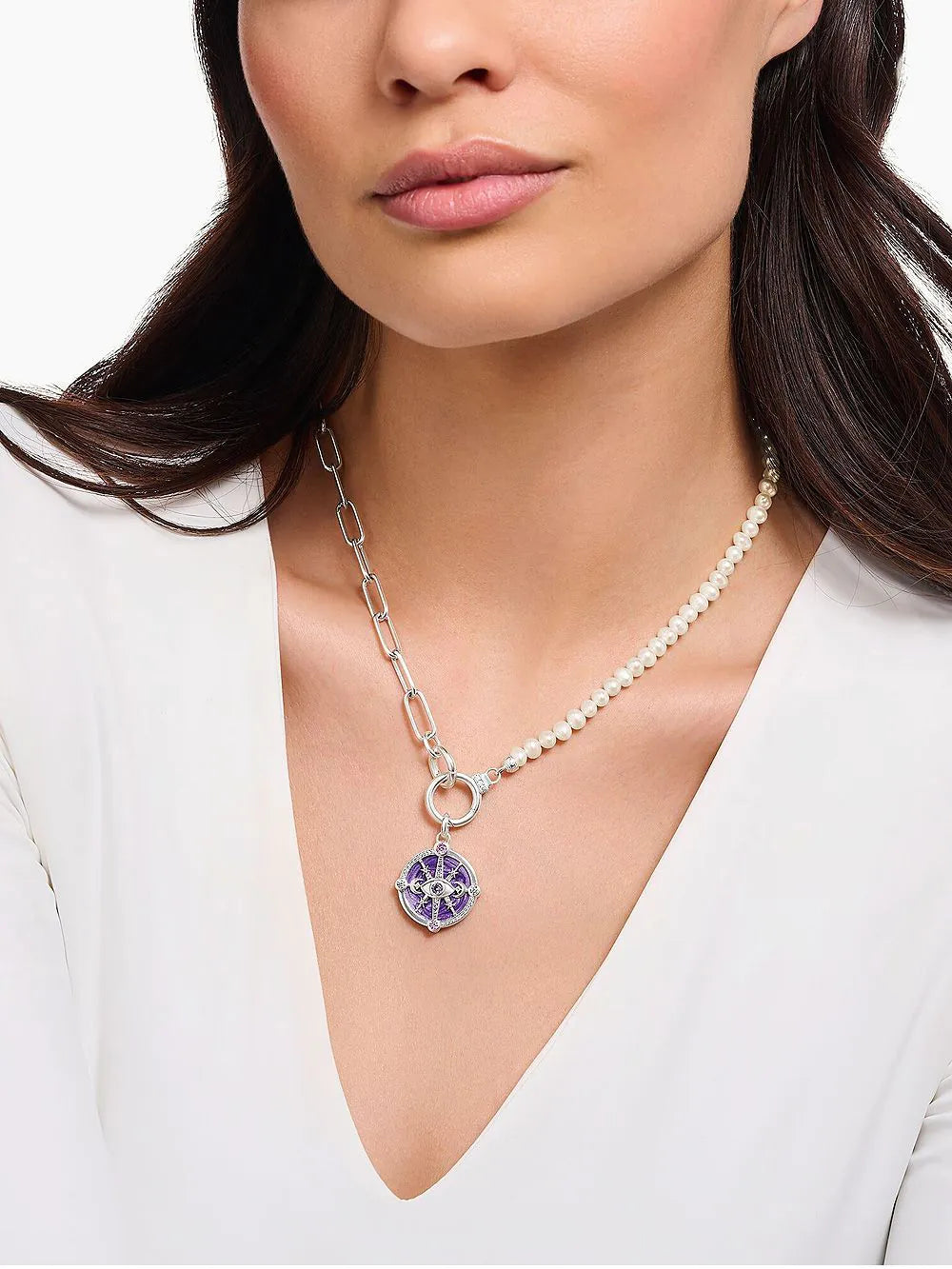 Thomas Sabo KE2193-167-14 Ladies necklace freshwater pearls & link chain, adjustable