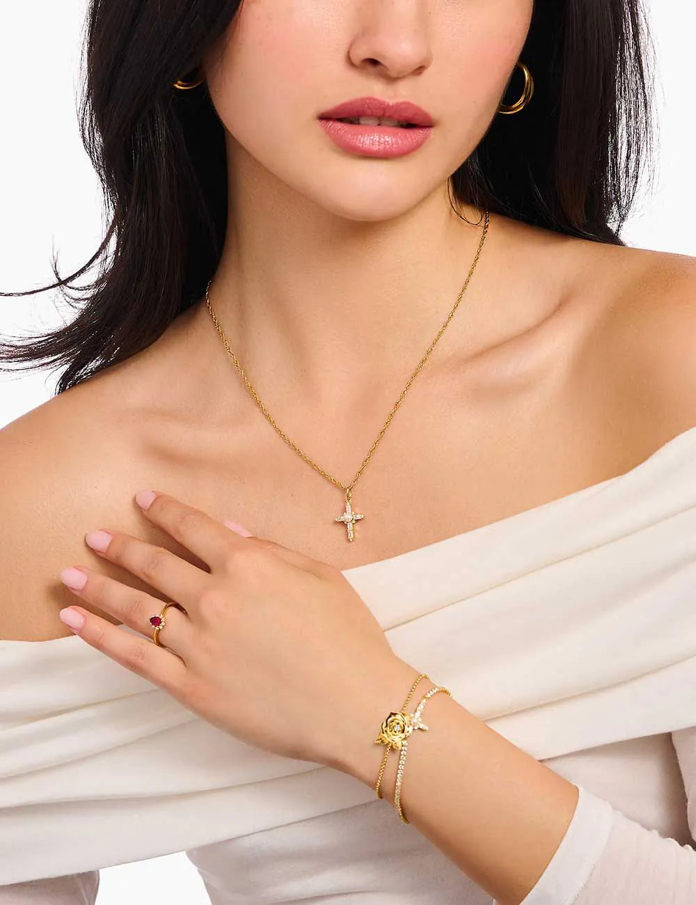 Thomas Sabo KE2296-445-14-L45V Gold-plated Necklace With Cross Pendant Romance Ladies