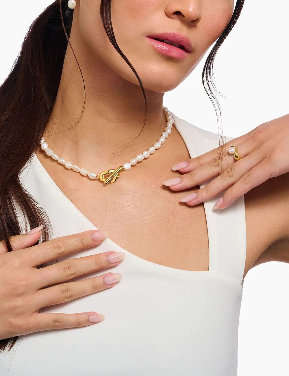 Thomas Sabo KE2320-430-14-L45 Pearl Necklace Natural Beauty Gold-Plated Ladies