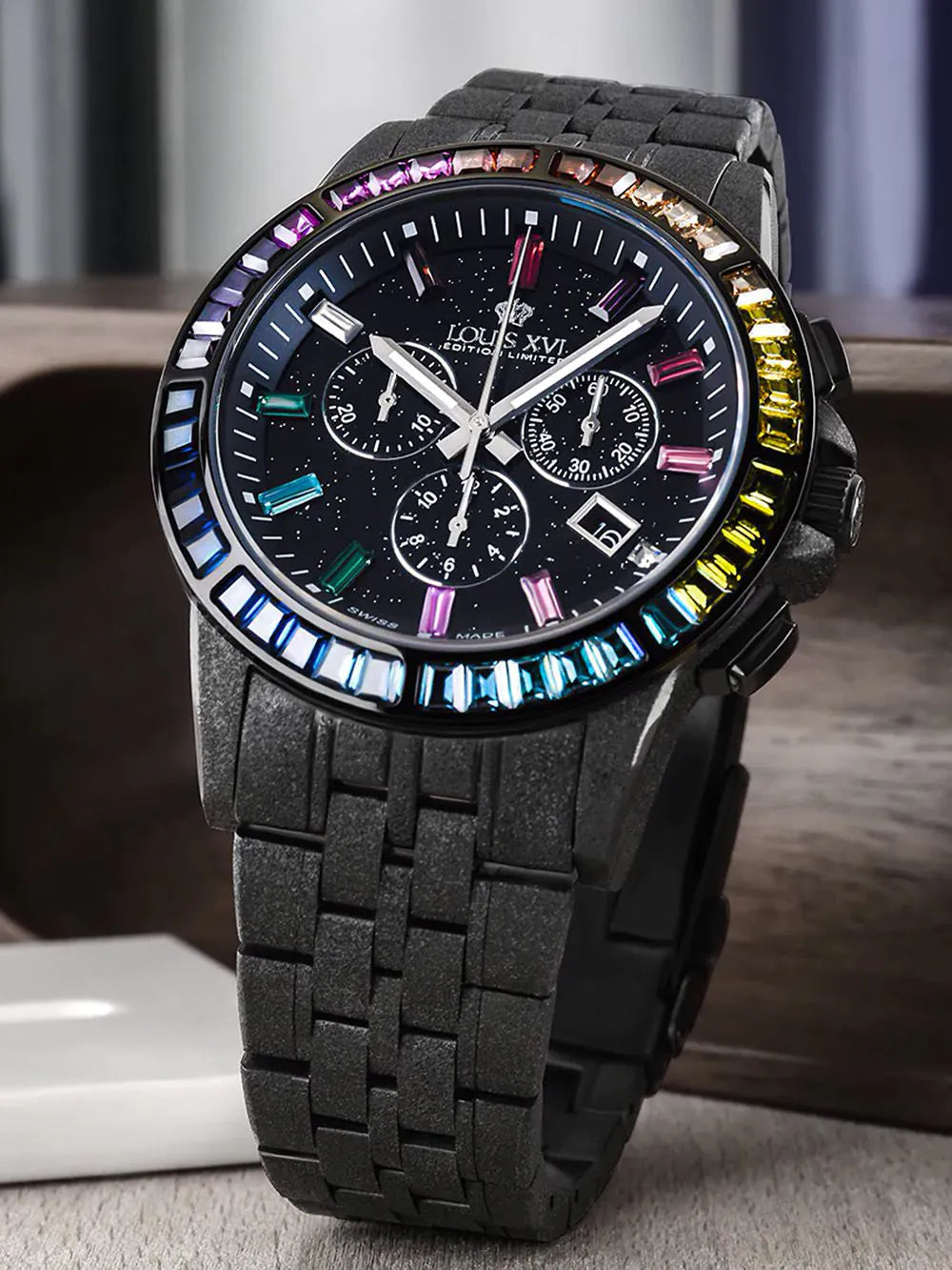 Louis XVI LXVI1129 Mens Watch Majeste Frosted Iced Out Chronograph 43mm 5ATM