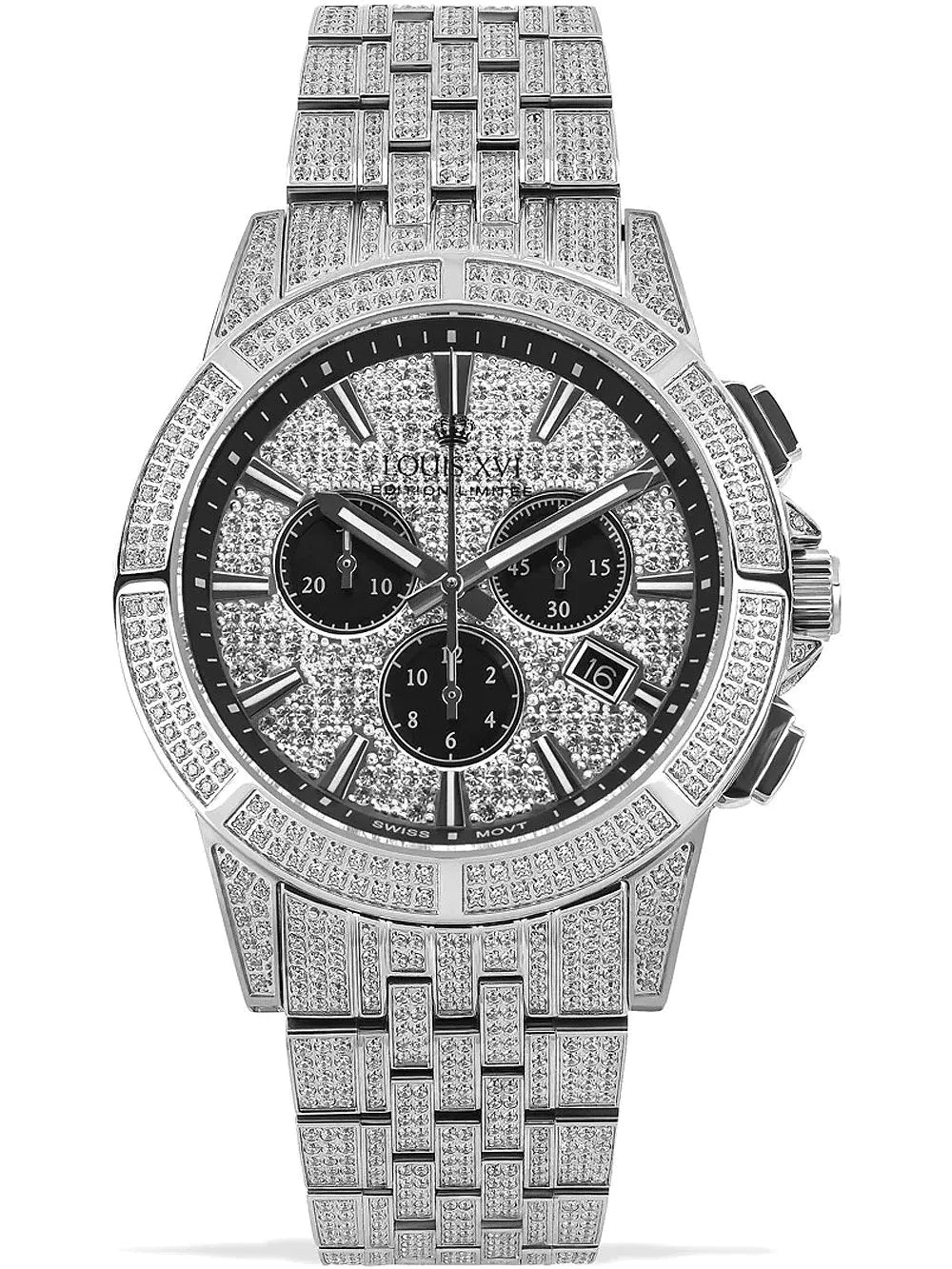 Louis XVI LXVI1122 Majeste Full Iced Chronograph Mens Watch 43mm 5ATM