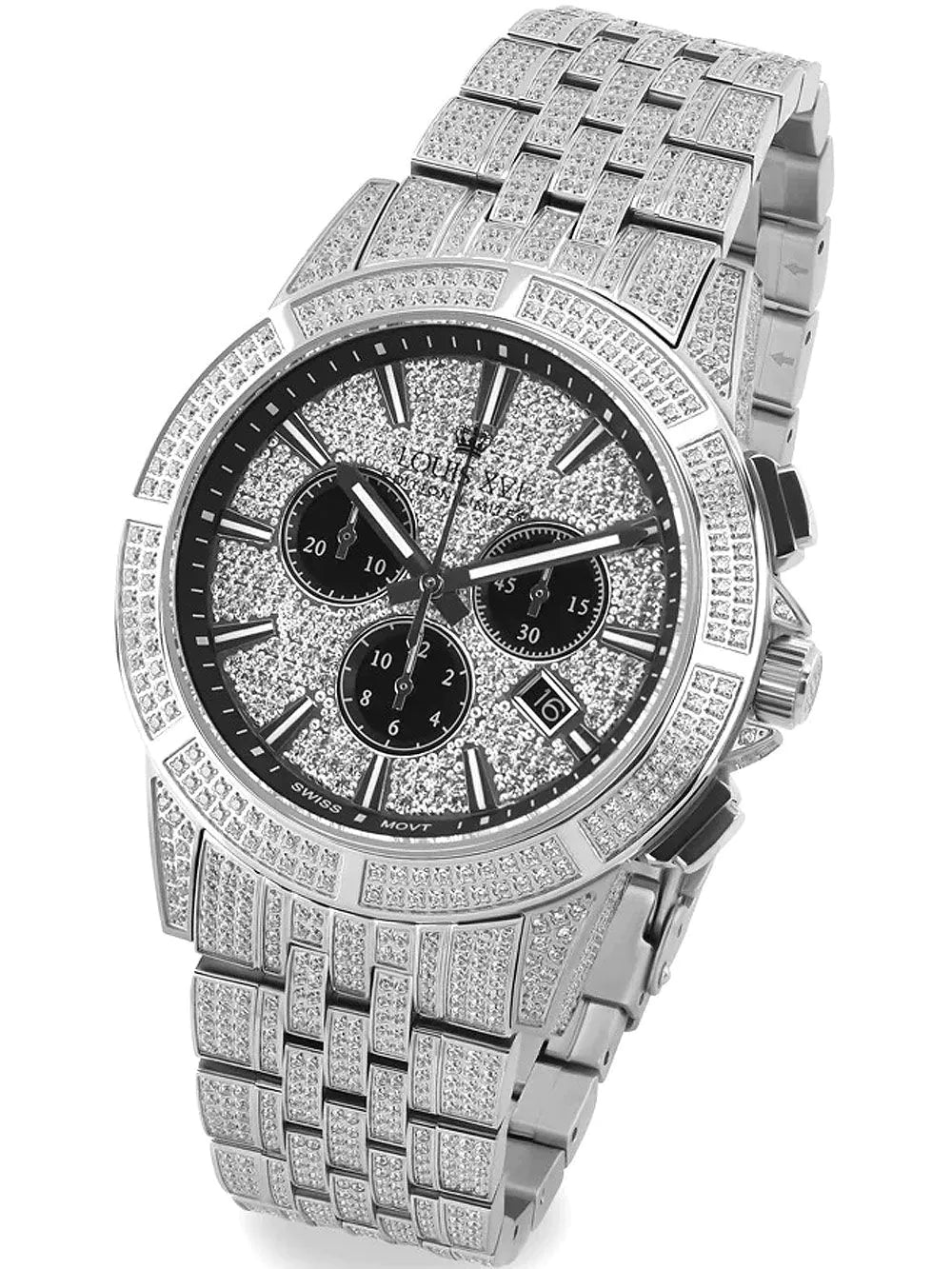 Louis XVI LXVI1122 Majeste Full Iced Chronograph Mens Watch 43mm 5ATM