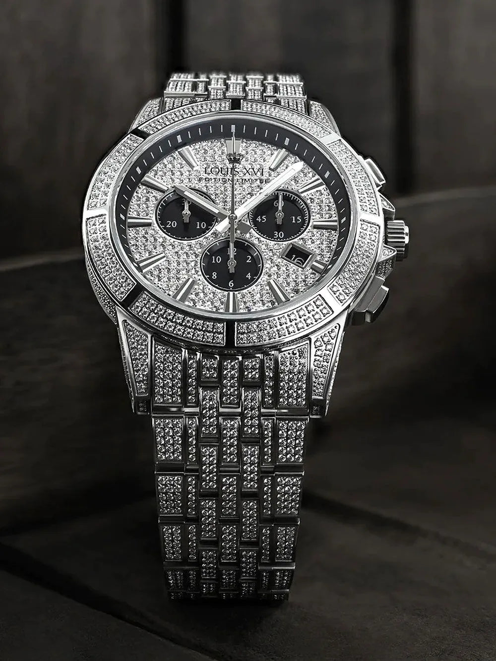 Louis XVI LXVI1122 Majeste Full Iced Chronograph Mens Watch 43mm 5ATM