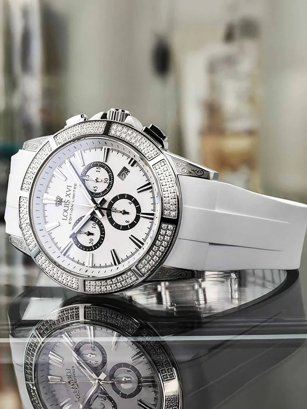 Louis XVI LXVI1137 Mens Watch Majeste Iced Out Royale Chronograph 43mm 5ATM