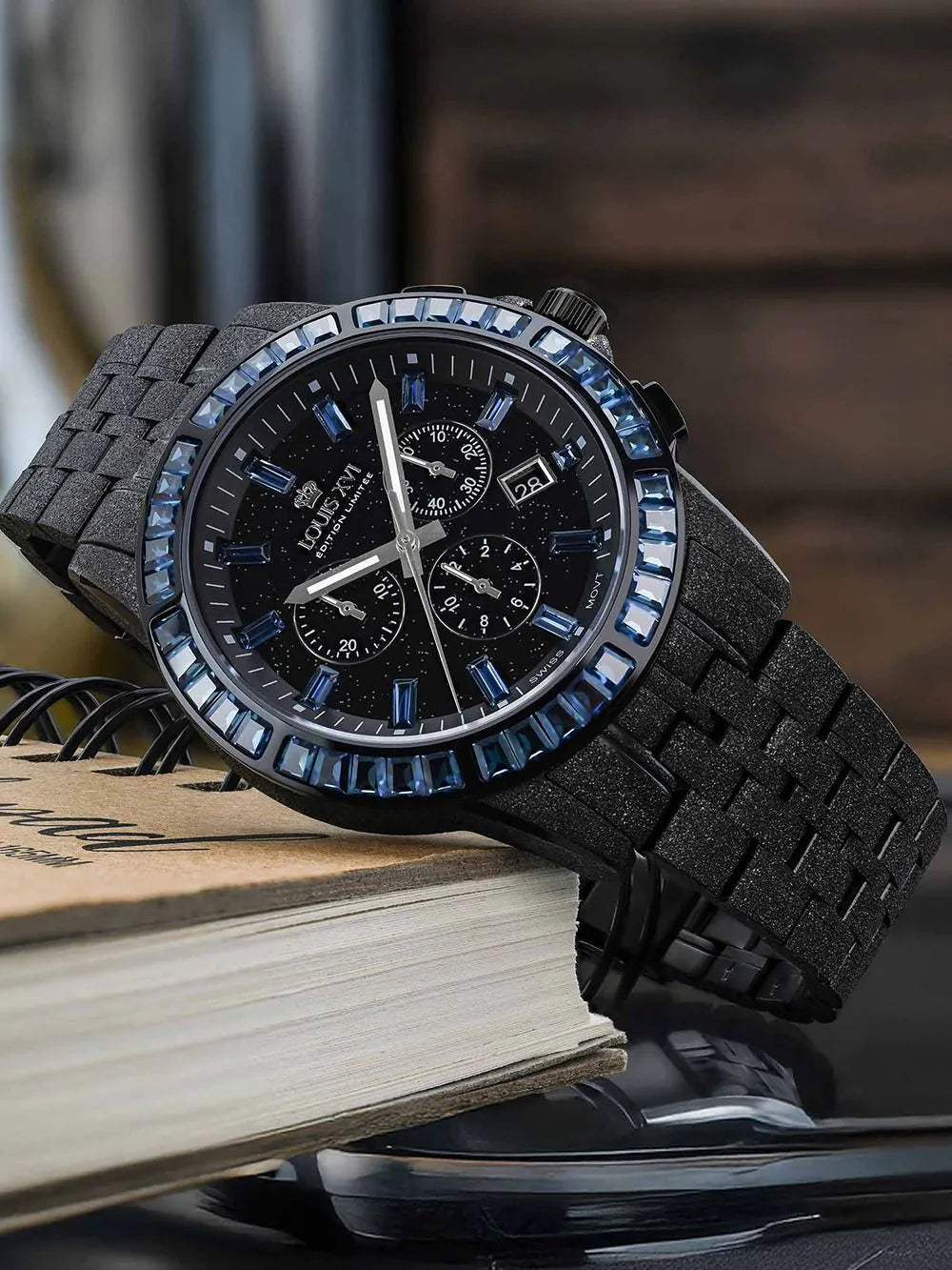 Louis XVI LXVI1181 Mens Watch Majeste Frosted Iced Out Chronograph 43mm 10ATM