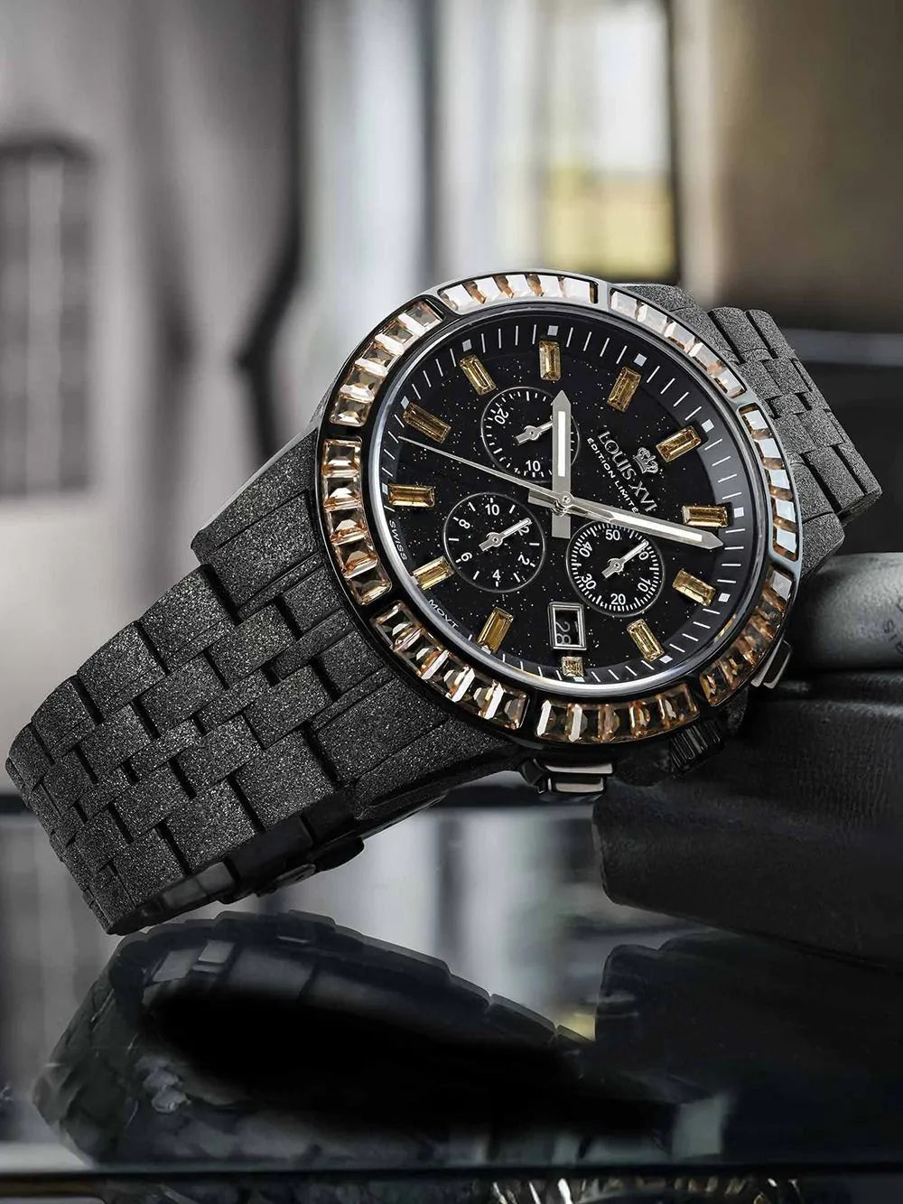 Louis XVI LXVI1183 Mens Watch Majeste Frosted Iced Out Chronograph 43mm 10ATM