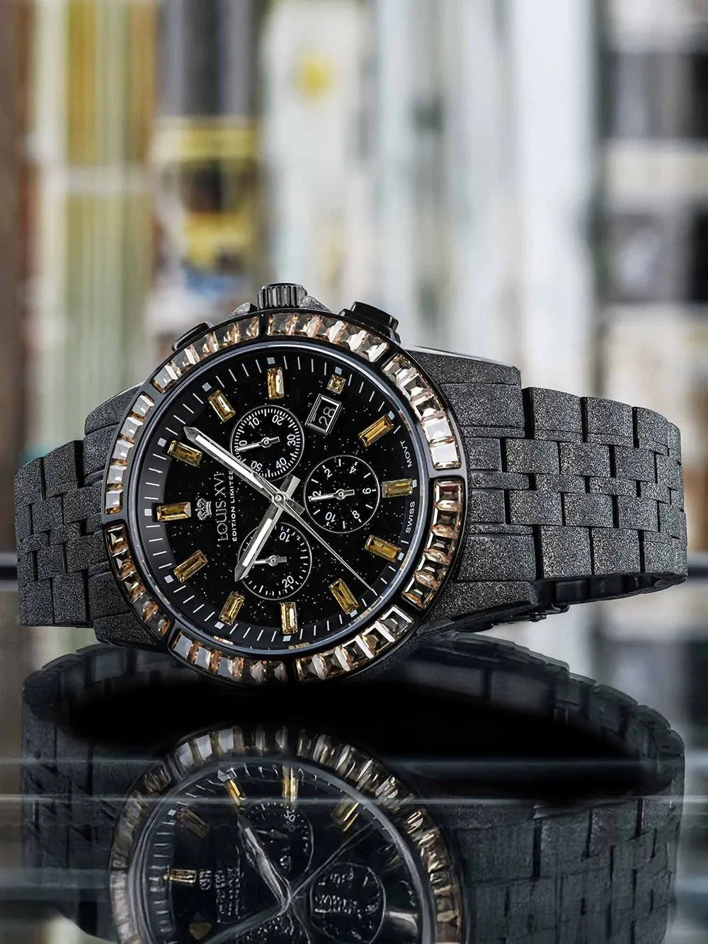 Louis XVI LXVI1183 Mens Watch Majeste Frosted Iced Out Chronograph 43mm 10ATM