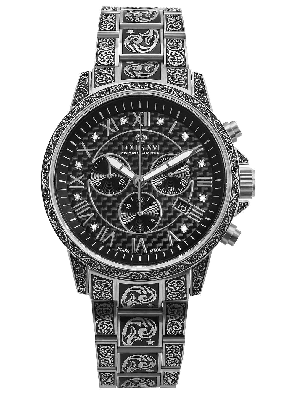 Louis XVI LXVI1722 Mens Watch Palais Royale Inked Diamond 43mm 10ATM