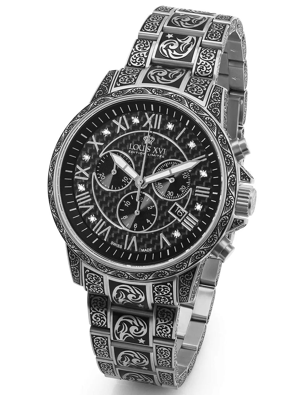 Louis XVI LXVI1722 Mens Watch Palais Royale Inked Diamond 43mm 10ATM