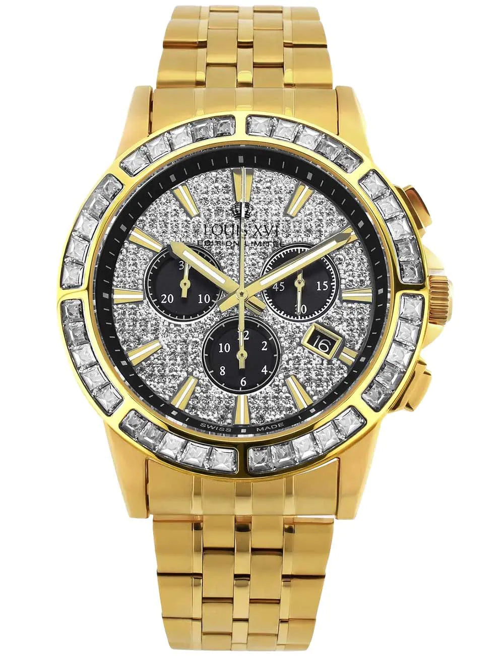 Louis XVI XLXVI1130 Mens Watch Majesté Iced Out Baguette Chronograph 43mm 5ATM