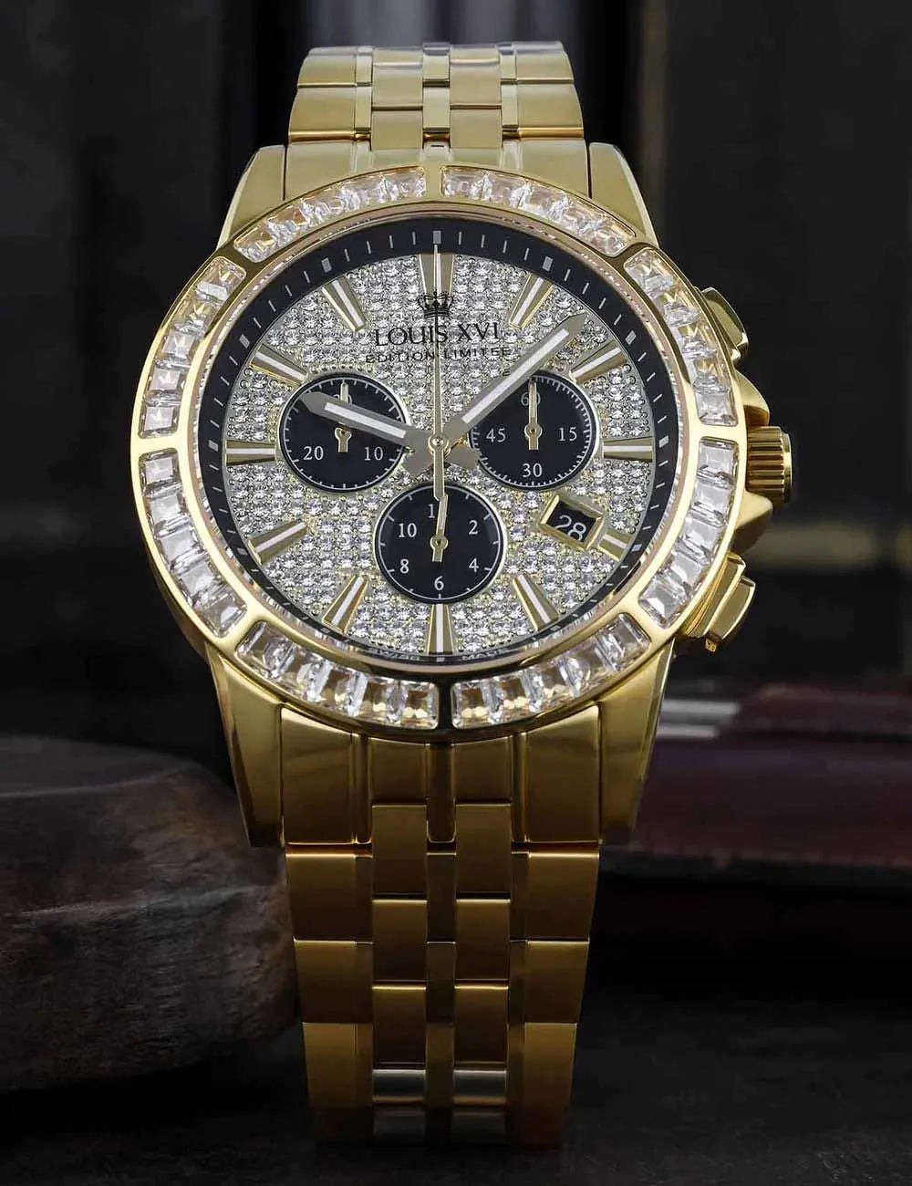Louis XVI XLXVI1130 Mens Watch Majesté Iced Out Baguette Chronograph 43mm 5ATM