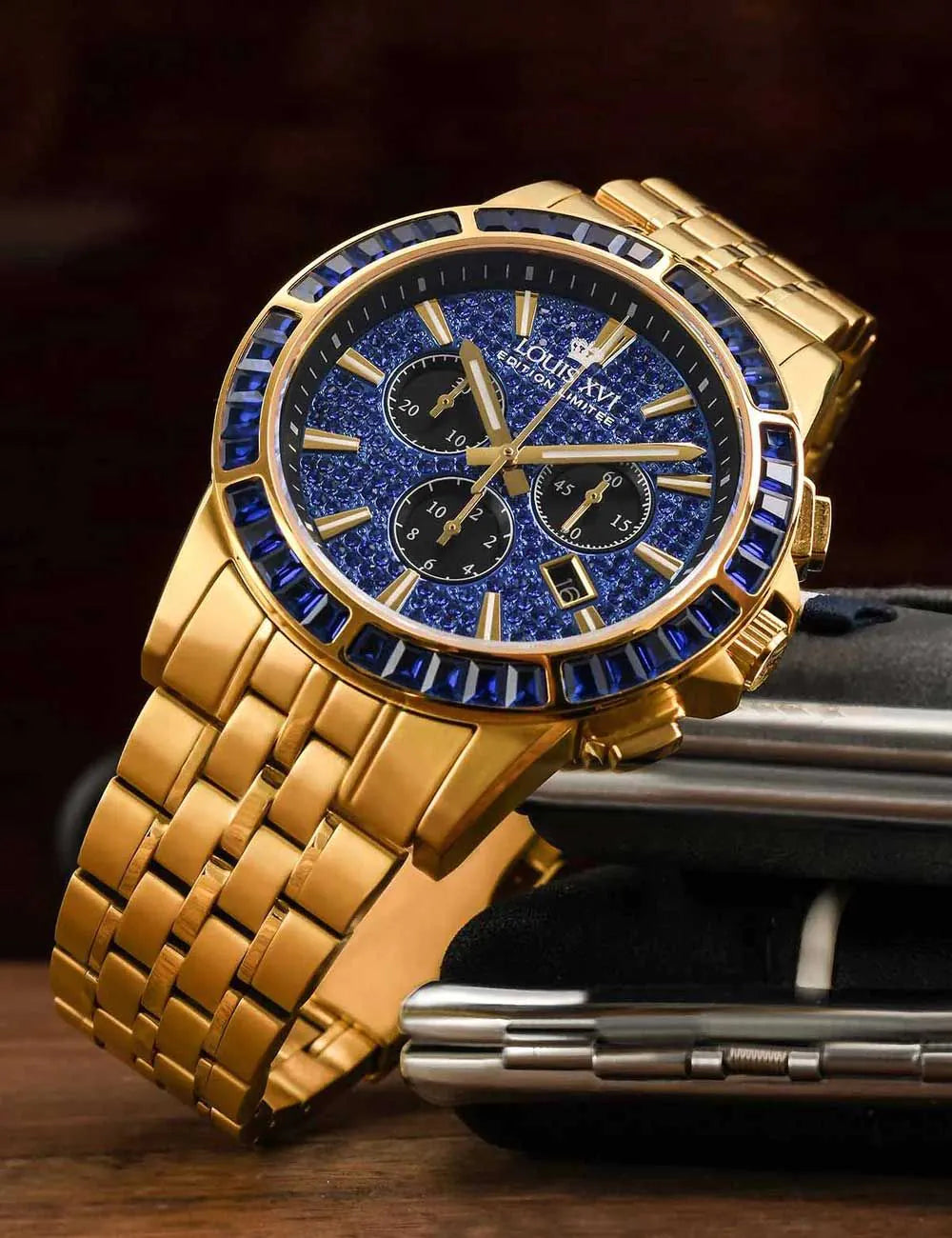 Louis XVI XLXVI1132 Mens Watch Majesté Iced Out Baguette Chronograph 43mm 5ATM