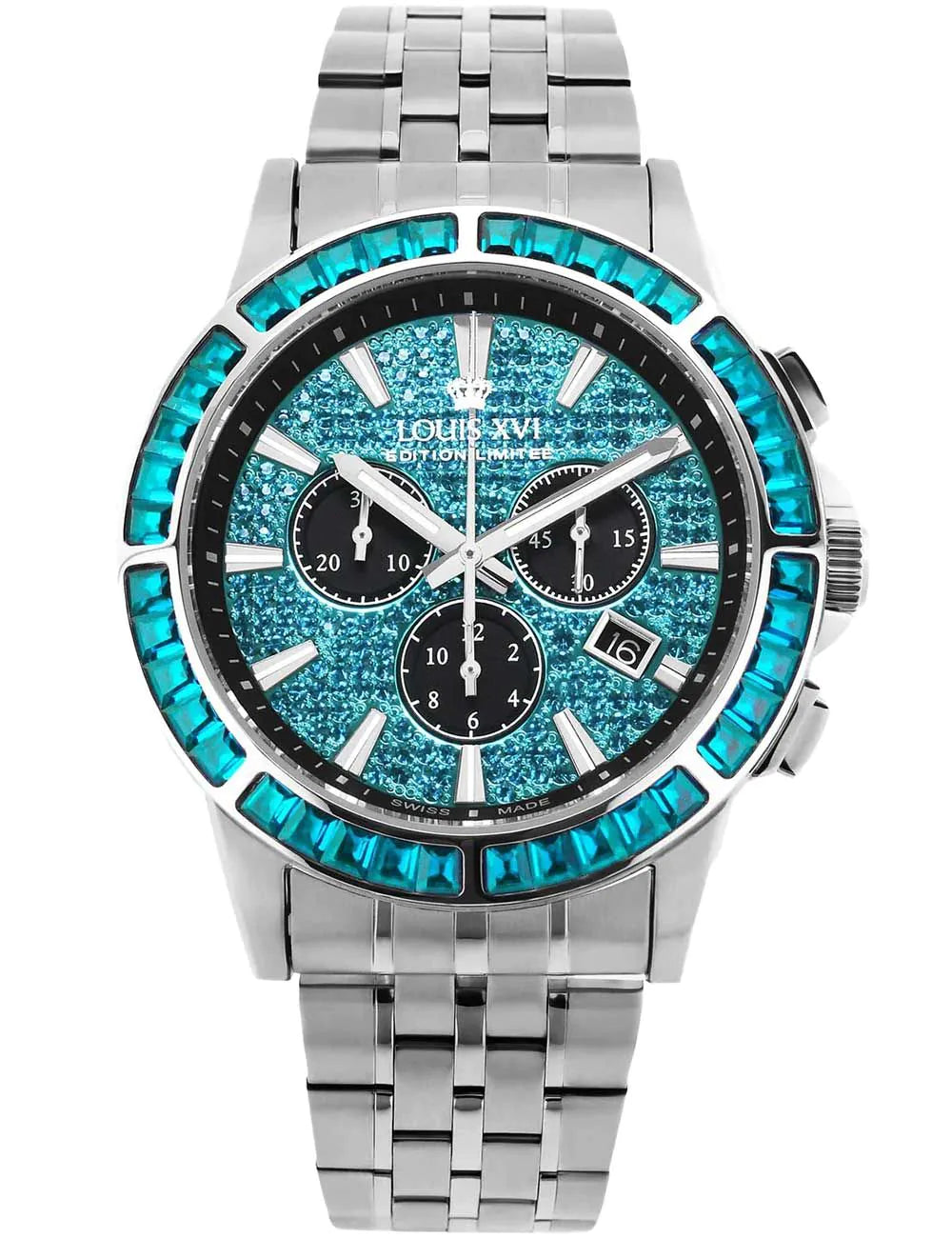 Louis XVI XLXVI1135 Mens Watch Majesté Iced Out Baguette Chronograph 43mm 5ATM