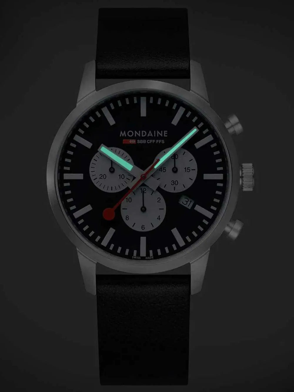 Mondaine MSD.41420.LBV Mens Watch SBB Neo Chronograph 41mm 5ATM