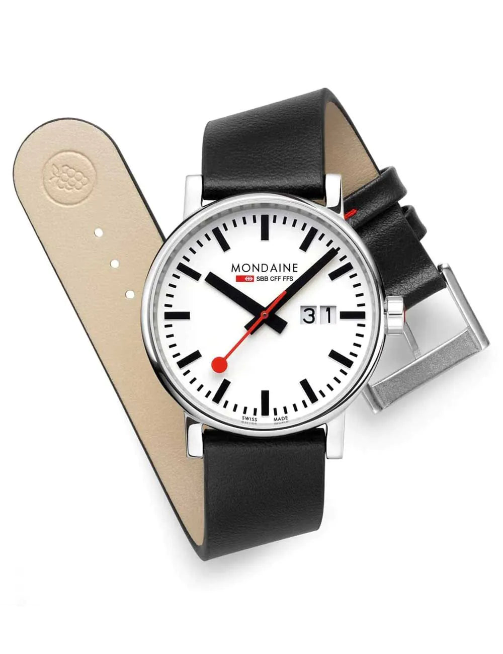 Mondaine MSE.40210.LBV Mens Watch evo2 SBB Big-Date 40mm 3ATM