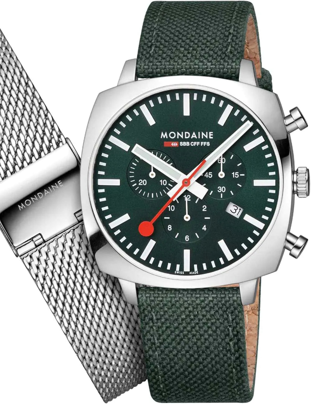 Mondaine MSL.41460.LF.SET Mens Watch GrAnd Cushion Set Chronograph 41mm 5ATM