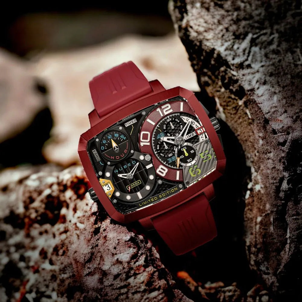 Nubeo NB-6084-02 Mens Watch Odyssey Triple Time-Zone Limited 58mm 5ATM