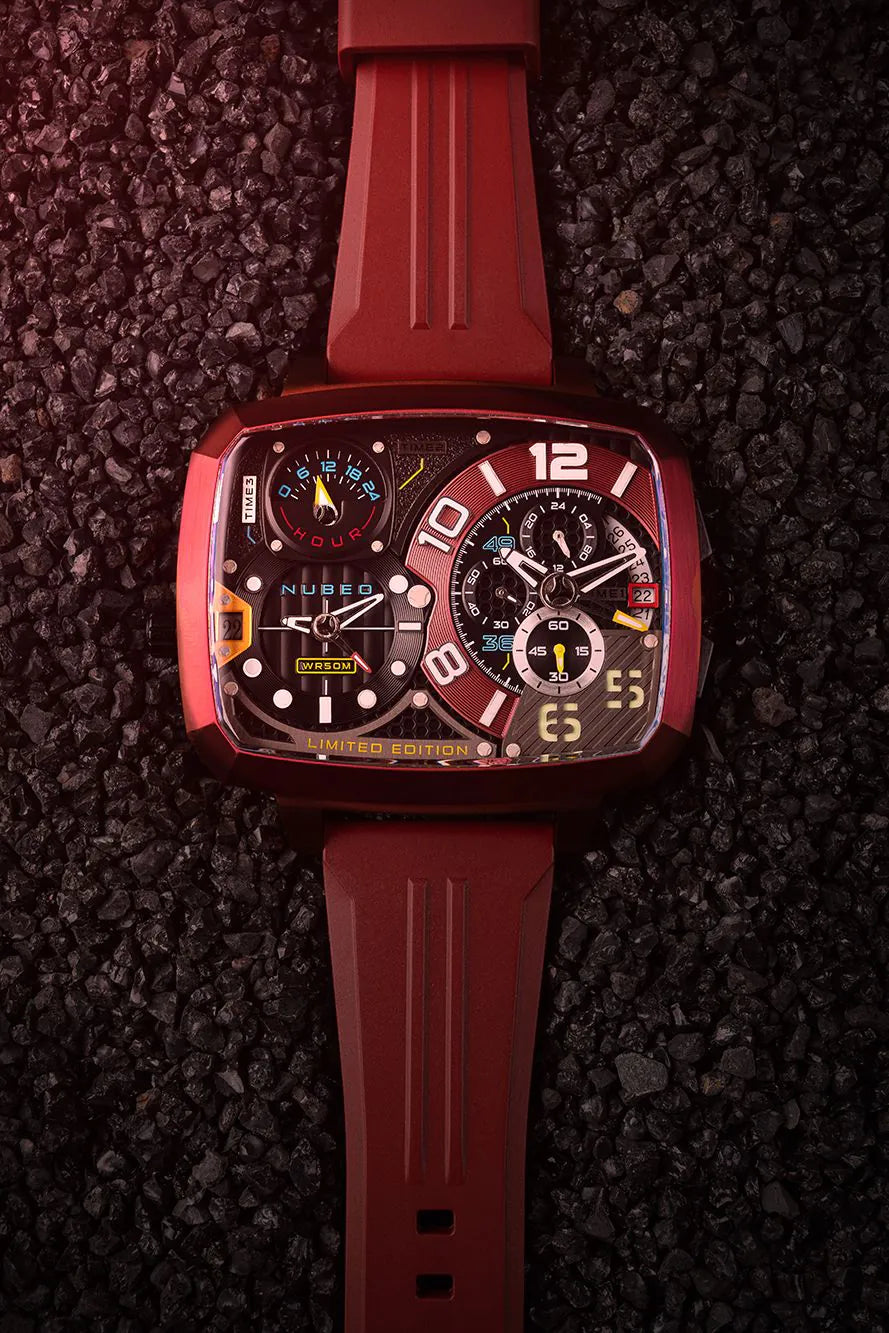 Nubeo NB-6084-02 Mens Watch Odyssey Triple Time-Zone Limited 58mm 5ATM