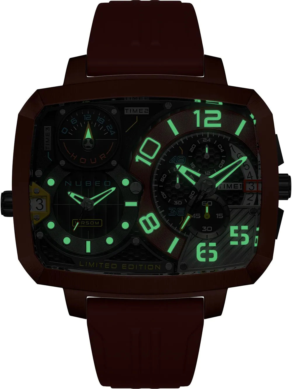 Nubeo NB-6084-02 Mens Watch Odyssey Triple Time-Zone Limited 58mm 5ATM