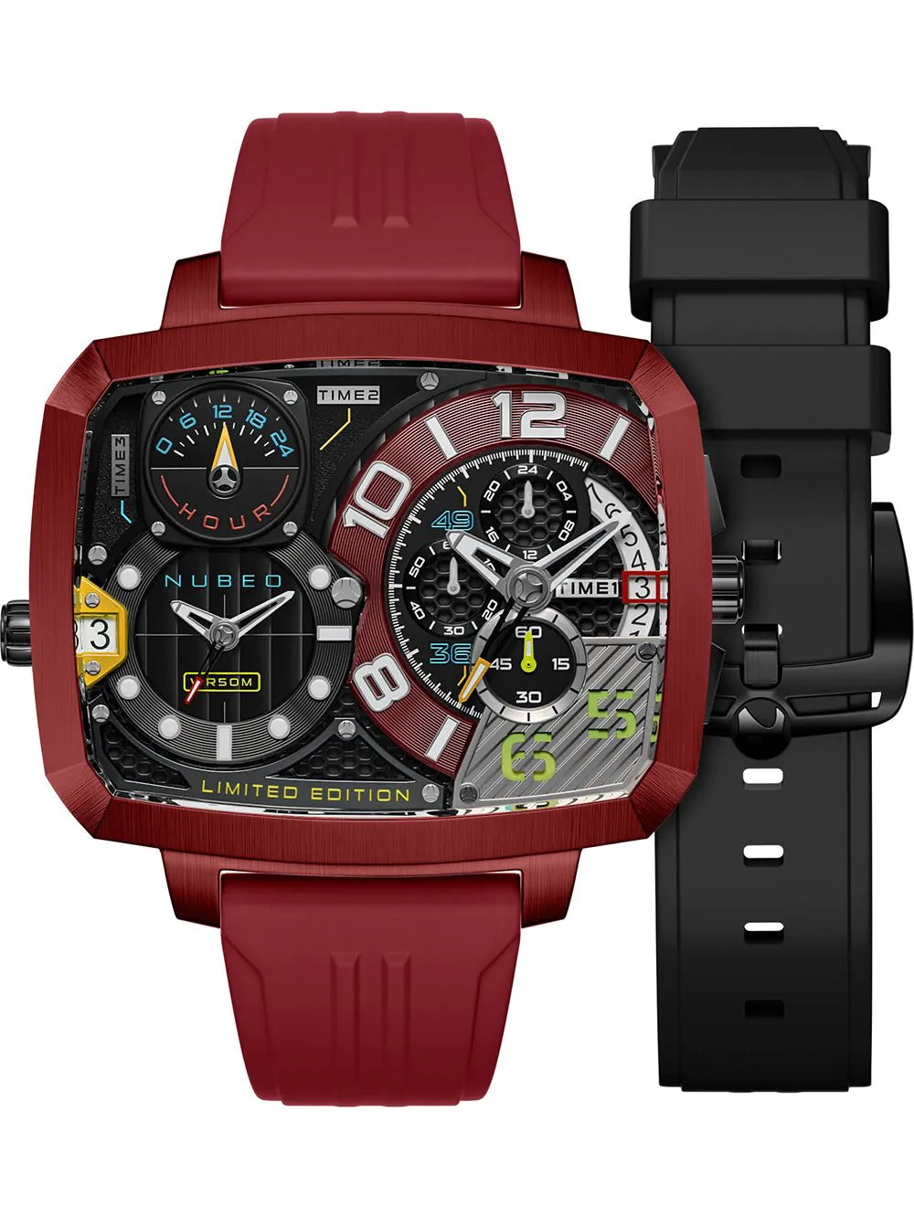 Nubeo NB-6084-02 Mens Watch Odyssey Triple Time-Zone Limited 58mm 5ATM