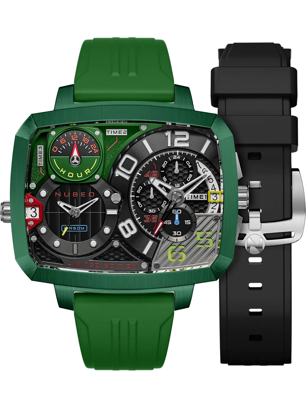 Nubeo NB-6084-03 Mens Watch Odyssey Triple Time-Zone Limited 58mm 5ATM