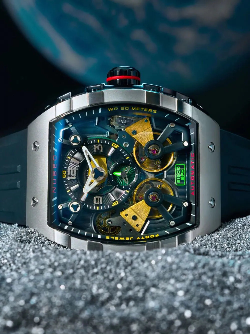 Nubeo NB-6100-02 Mens Watch Magellan Double Barrel Automatic 48mm 5ATM