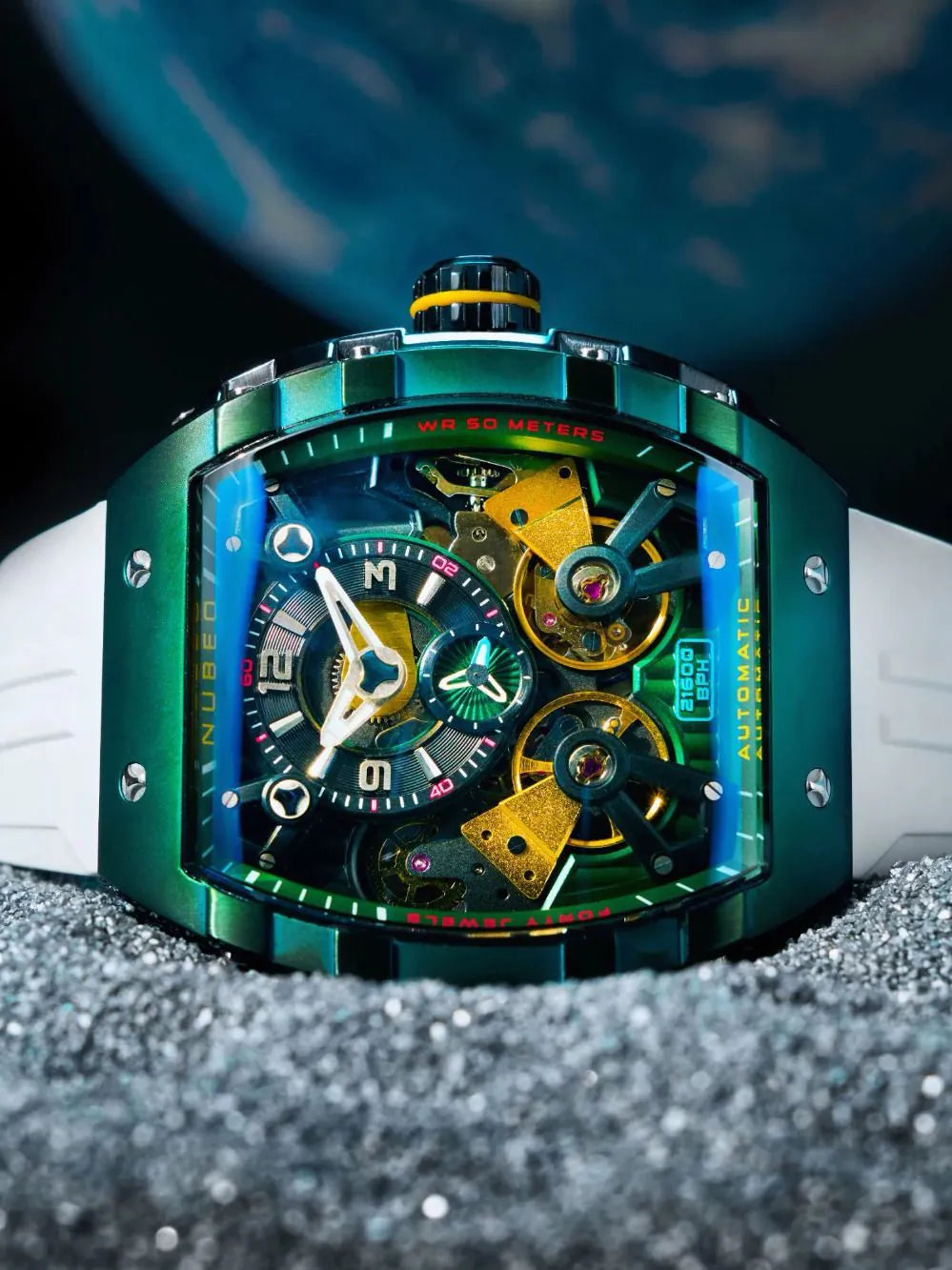 Nubeo NB-6100-03 Mens Watch Magellan Double Barrel Automatic 48mm 5ATM