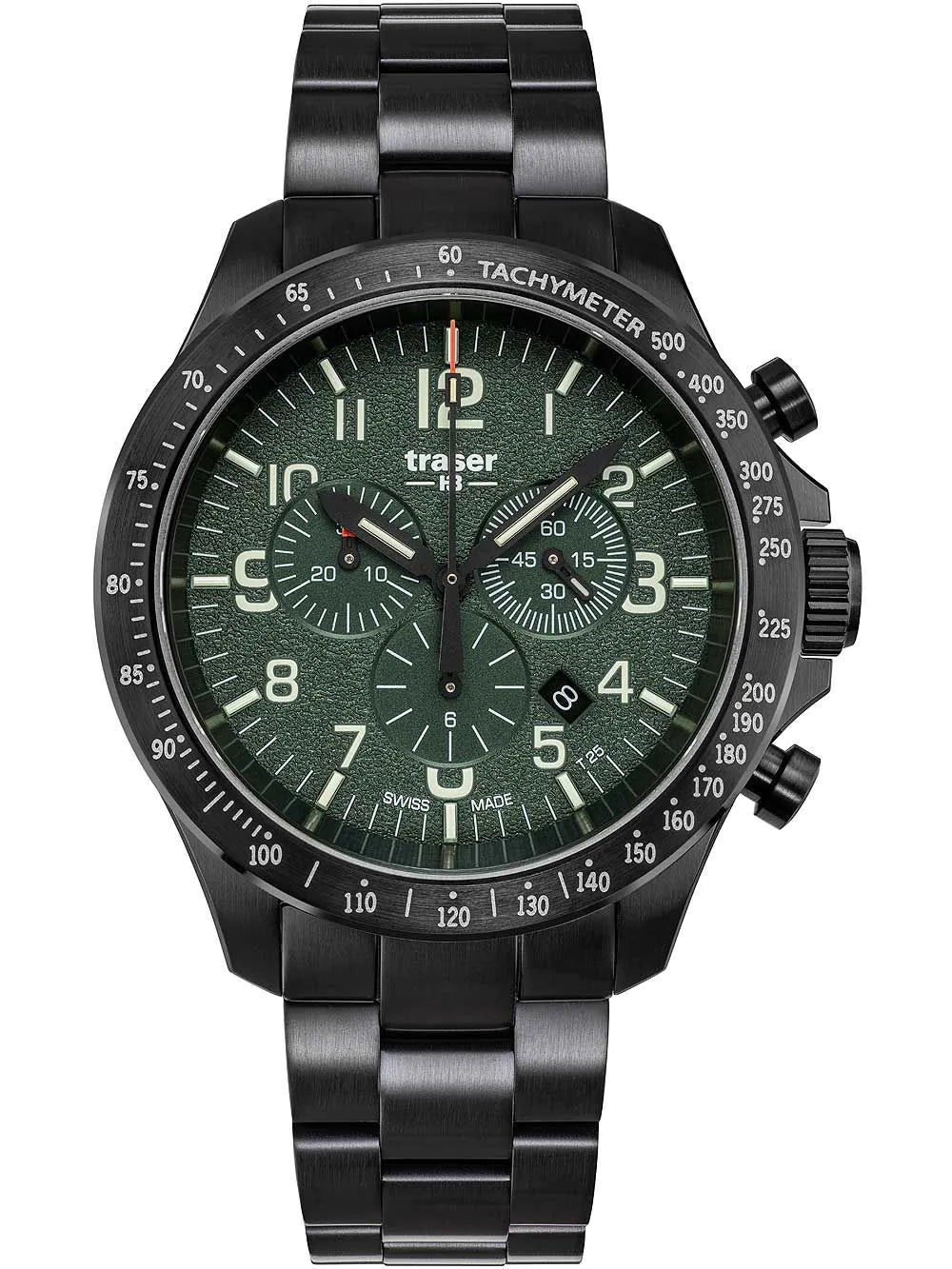 Traser H3 109464 P67 Officer Chronograph green steel Mens Watch 46mm 10ATM