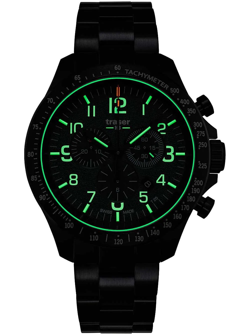 Traser H3 109464 P67 Officer Chronograph green steel Mens Watch 46mm 10ATM