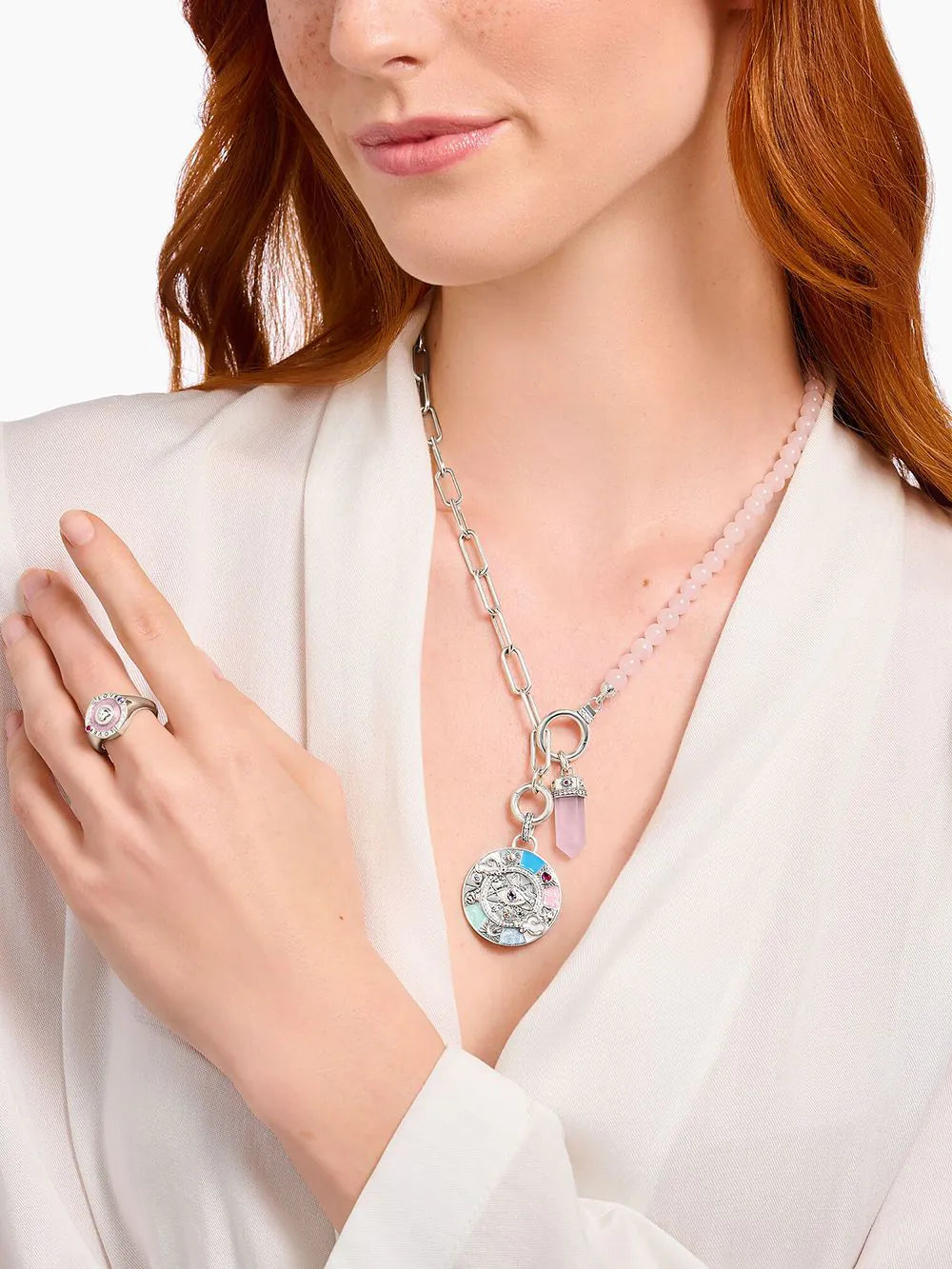 Thomas Sabo PE955-640-9 Silver pendant w. rose-coloured rose quartz crystal