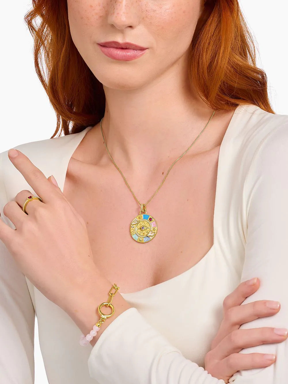 Thomas Sabo PE962-471-7 Gold-plated chain pendant w. wheel of fortune