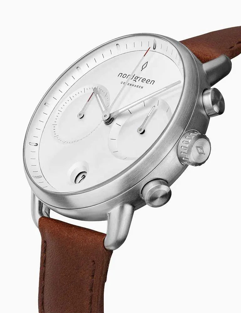 Nordgreen PI42SILEBRXX Mens Watch Pioneer Chronograph 42mm 5ATM
