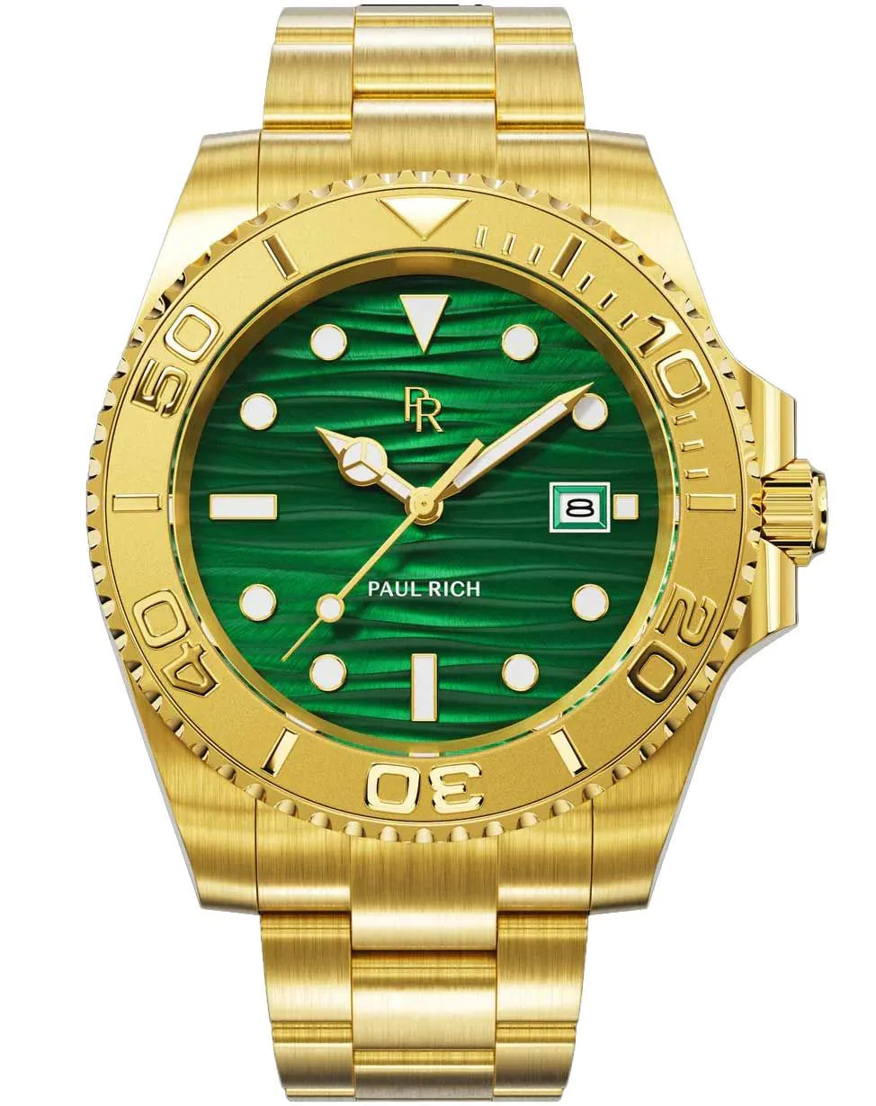 Paul Rich PR-46710 Mens Watch Crystal Bay Gold Coast Gold Green 40mm 5ATM