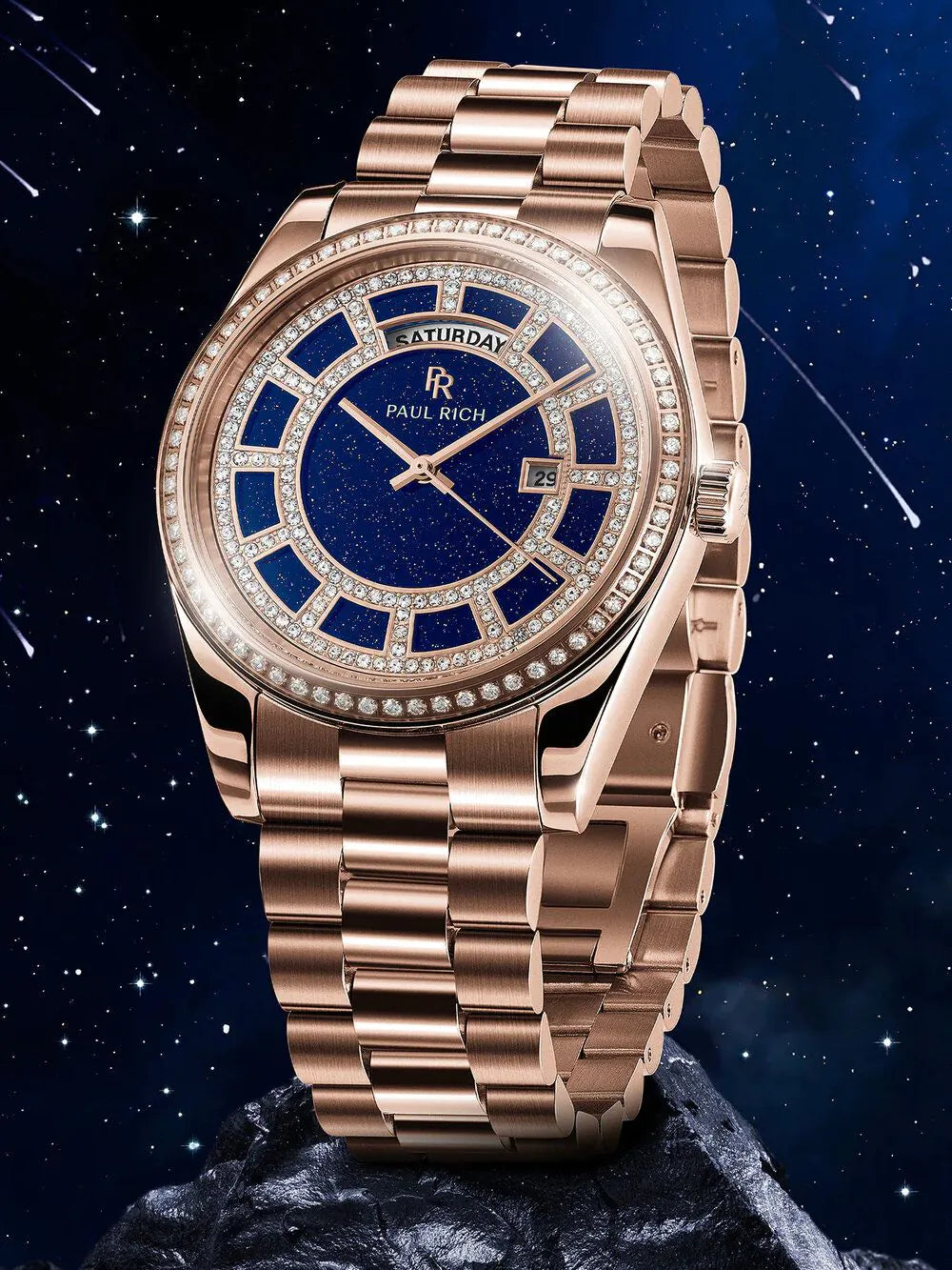 Paul Rich PR-47459 Mens Watch Crown Legacy Rose Gold Aventurine Blue 40mm 5ATM