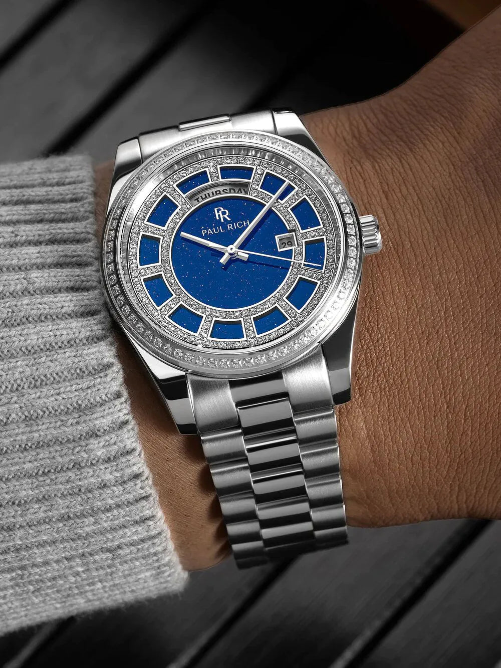 Paul Rich PR-47458 Mens Watch Crown Legacy Silver Aventurine Blue 40mm 5ATM
