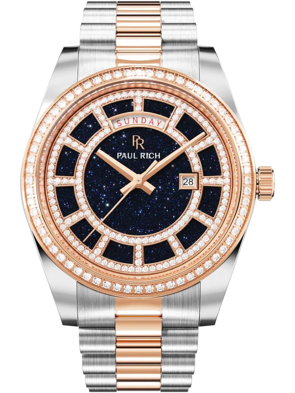 Paul Rich PR-47456 Mens Watch Crown Legacy Silver Rose Gold Aventurine Blue 40mm 5ATM