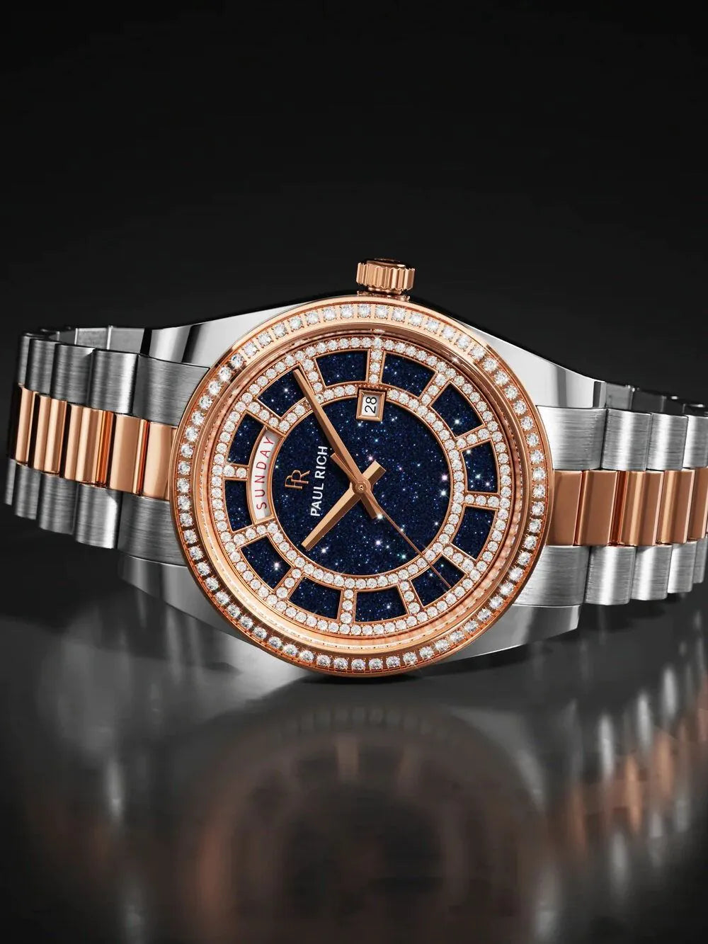 Paul Rich PR-47456 Mens Watch Crown Legacy Silver Rose Gold Aventurine Blue 40mm 5ATM
