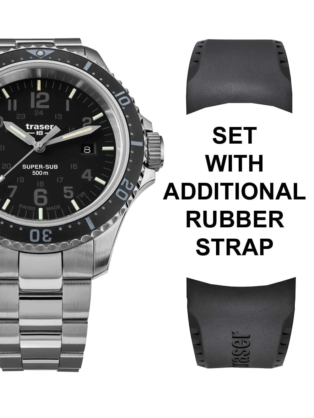 Traser H3 109376 P67 T25 SuperSub set black 46 mm diver Mens Watch 50ATM