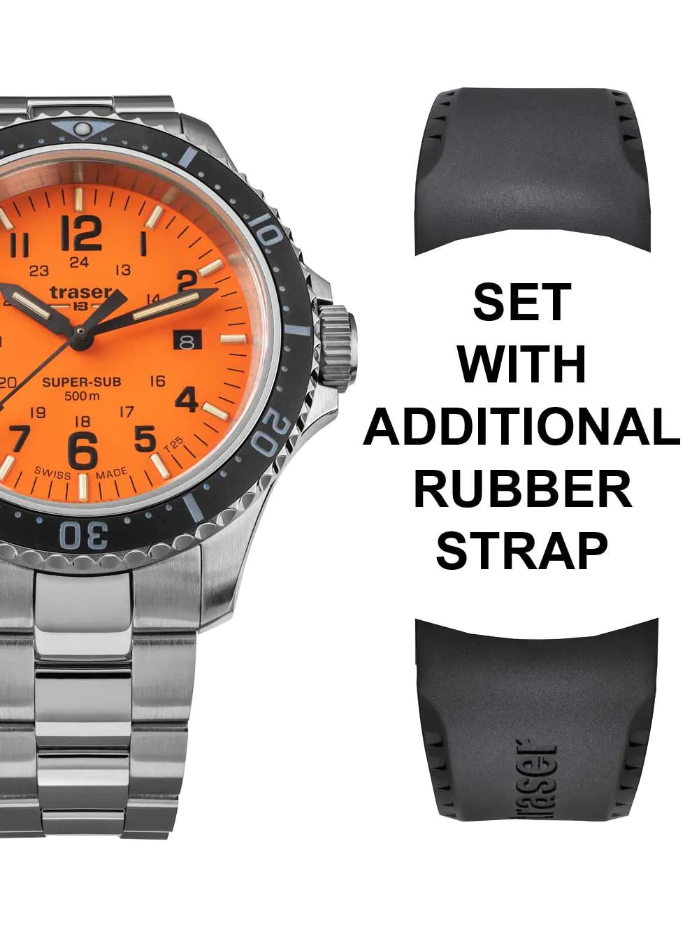 Traser H3 109379 P67 T25 SuperSub set orange 46 mm diver Mens Watch 50ATM