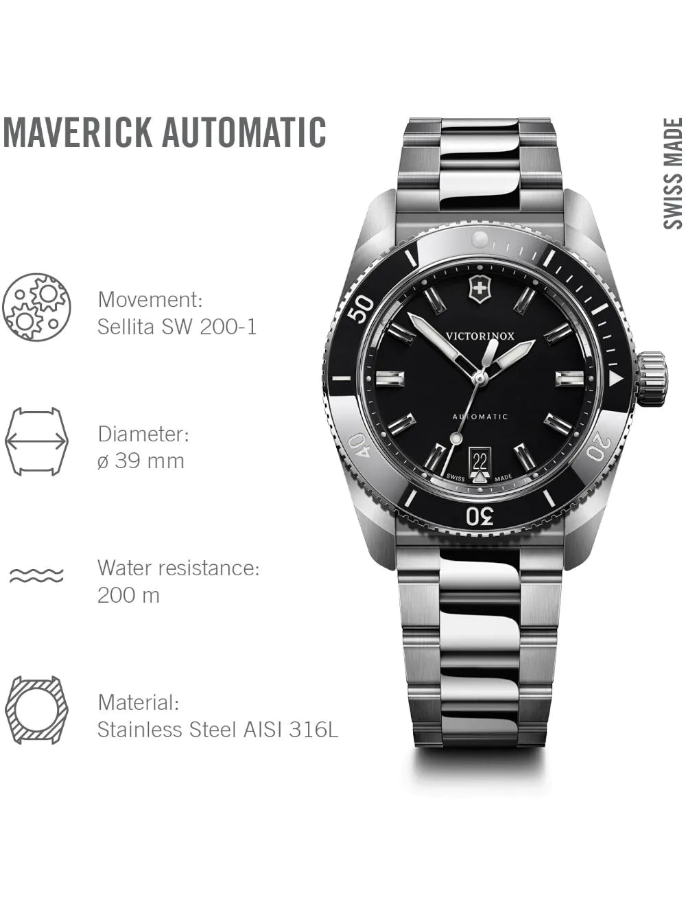 Victorinox 242105 Mens watch Maverick Automatic 39mm 20ATM