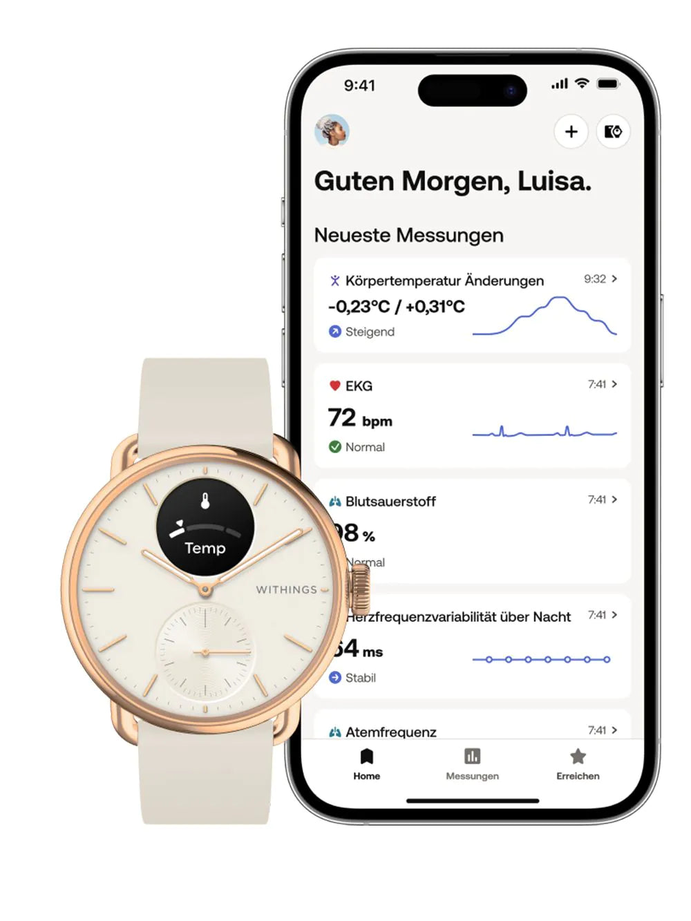Withings HWA10-model 3-All-Int ScanWatch 2 Sand 38 mm 5ATM