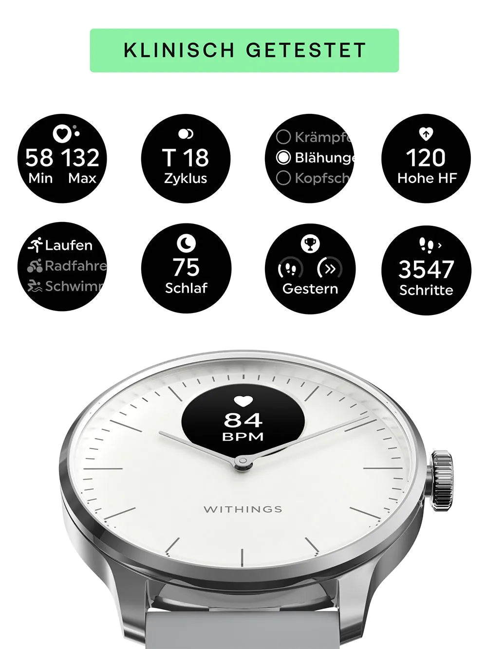 Withings HWA11-model 3-All-Int ScanWatch Light White 37 mm 5ATM